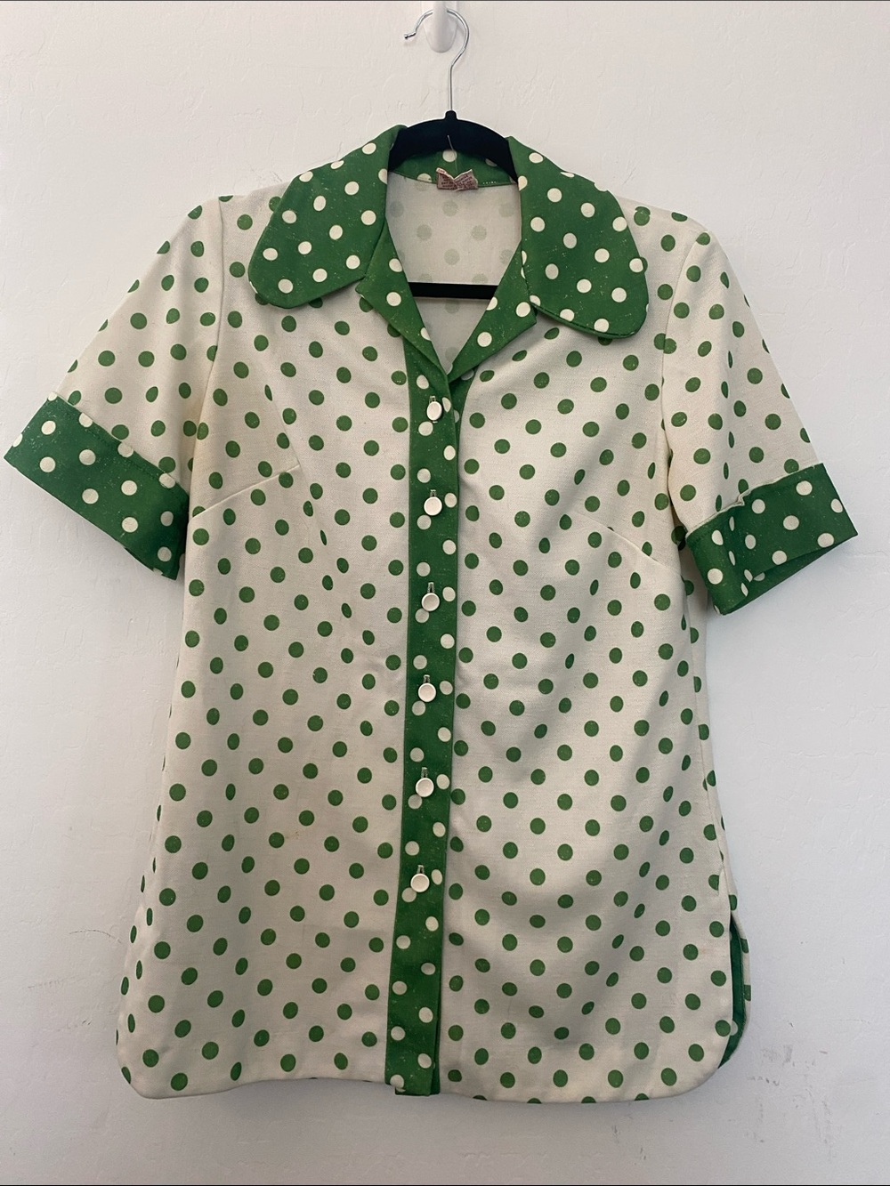 70s/80s Vintage Green Polka Dot Short Sleeve Blouse